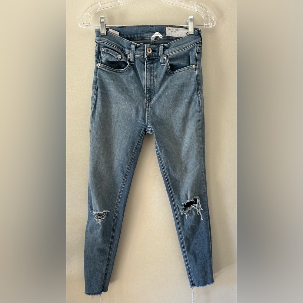 Rag & Bone High Rise Ankle Skinny Jeans Women’s Size 25 Distressed Raw Hem